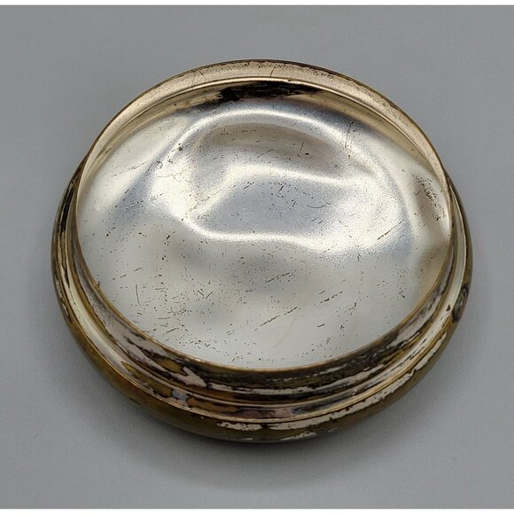 Vanity Jar Art Deco EAPG Clear Glass Celluloid Metal Lid Victorian Dresser Jar - Picture 7 of 10